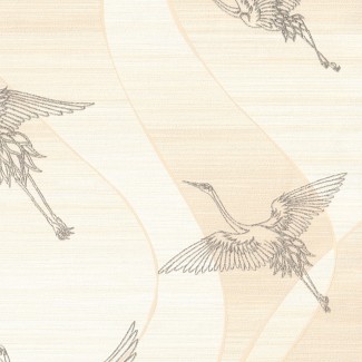 Обои бежевые с изображением журавлей Euro Decor винил Opulence арт. 9091-01 Обои бежевые вини