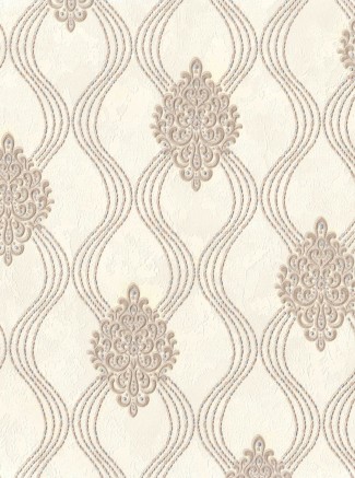 Обои бежевые виниловые дамаск Евро Декор Collier арт. 8017-01 Бежевые виниловые