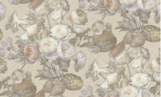 Обои бежевые с изображением цветов и фруктов SIRPI винил Фруктовый букет арт. 10383-03 Обои бежевые вини