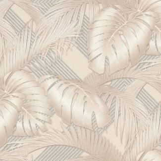 Обои крупные листья на бежевом фоне Euro Decor виниловые Villa Riviera арт.7157-01 Обои крупные лист