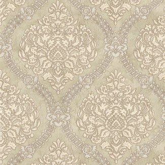 Обои зеленые с рисунком дамаск Евро Декор винил Gala арт. 7121-10 Обои с узором дам