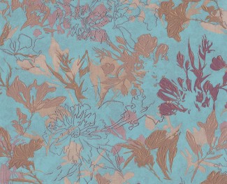 Обои голубые с цветами Euro Decor виниловые Cosmea арт. 9080-03 Обои виниловые с