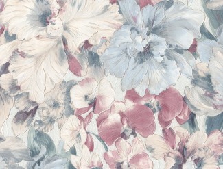 Обои голубые с крупными цветами Евро Декор винил Laguna арт. 8009-03 Голубые виниловые